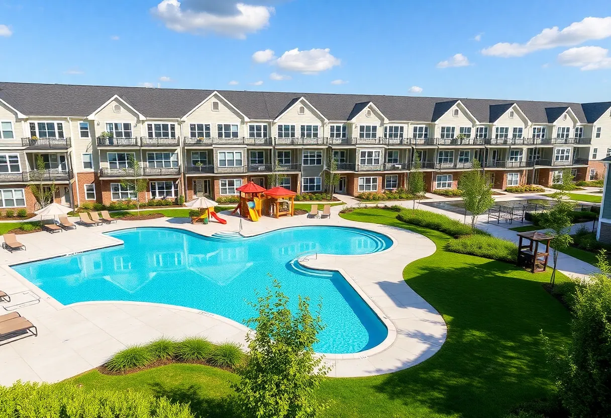 Astoria townhome community in Elgin with pool and playground