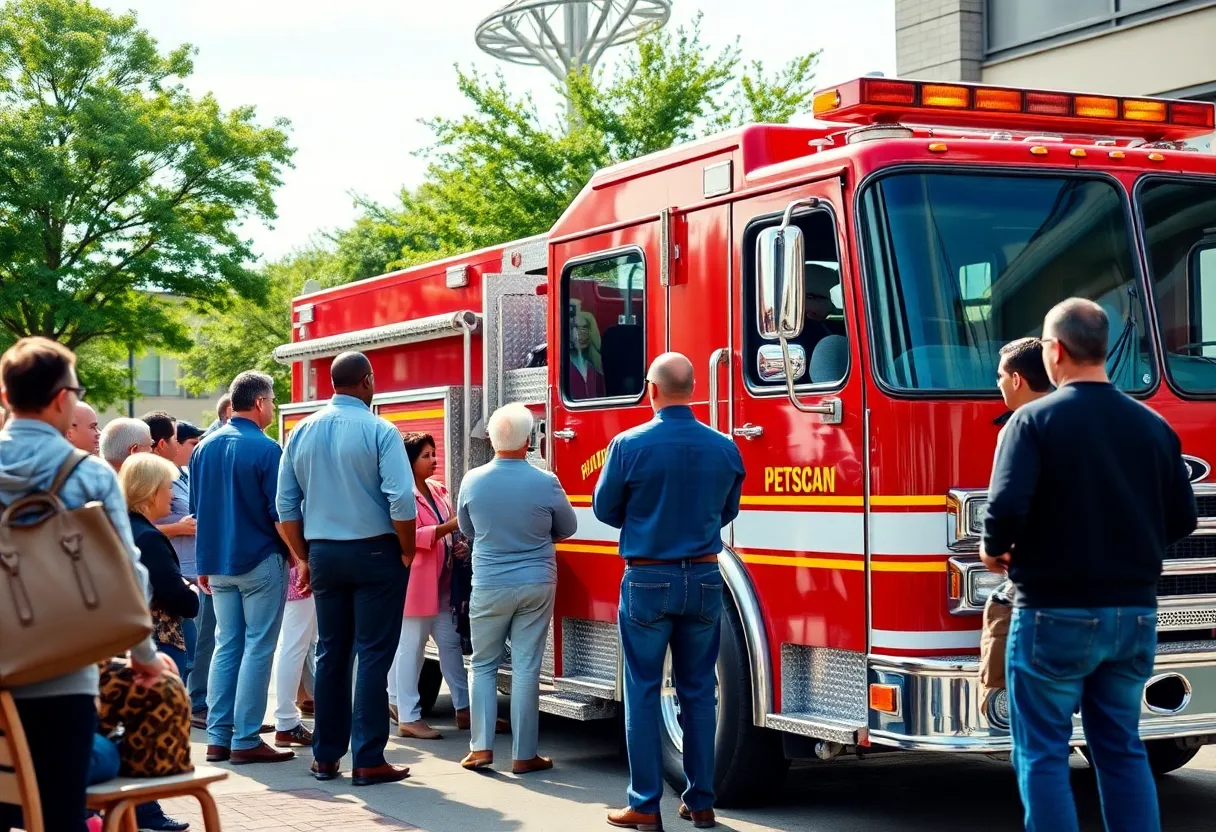 Cayce City Council discussing redistricting plans with a new fire engine in view