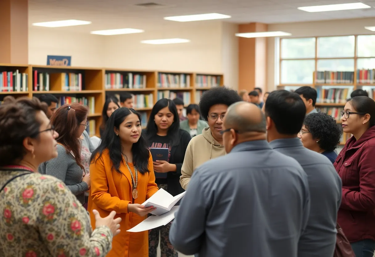 Community members discussing ICE raids at Richland Library
