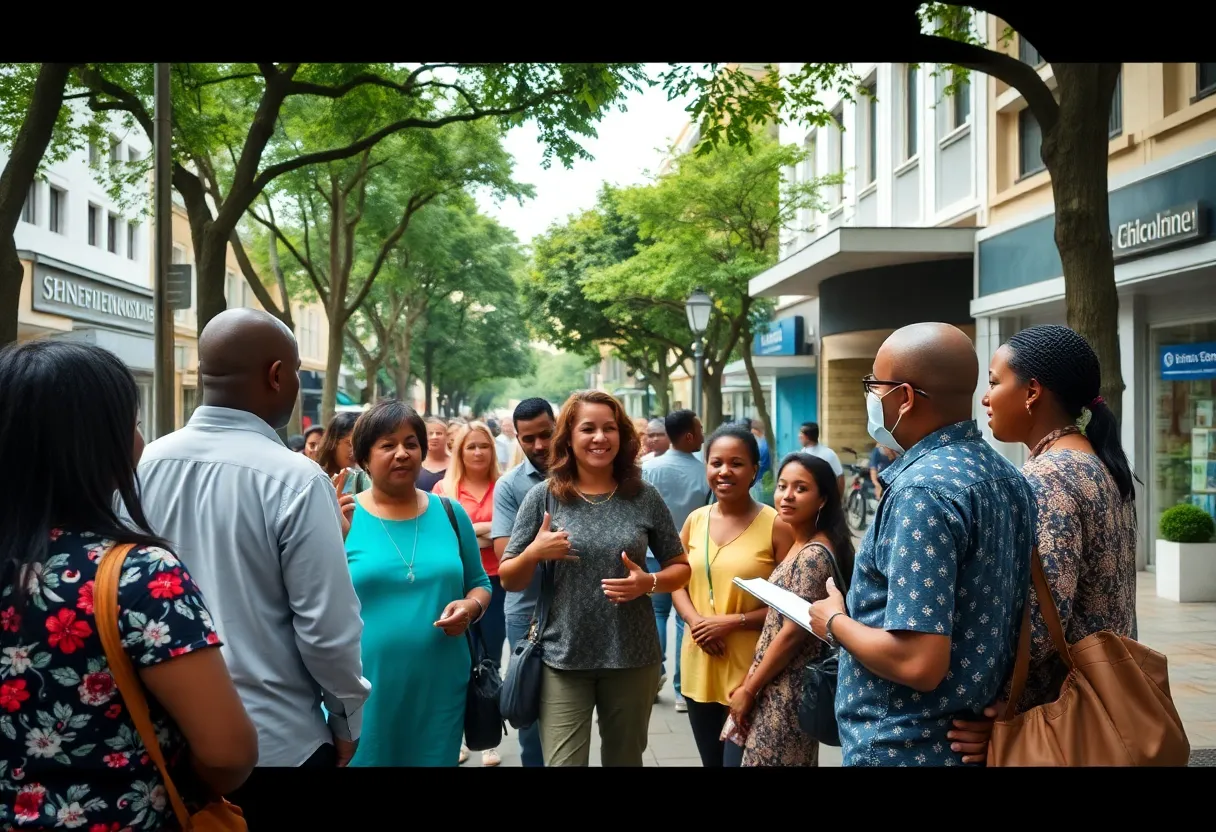 Residents of a Columbia neighborhood engaging in a discussion about local store issues.