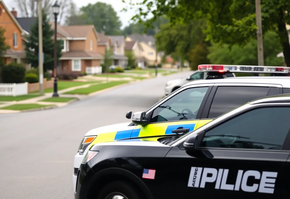 Police vehicle in suburban Columbia after an armed robbery