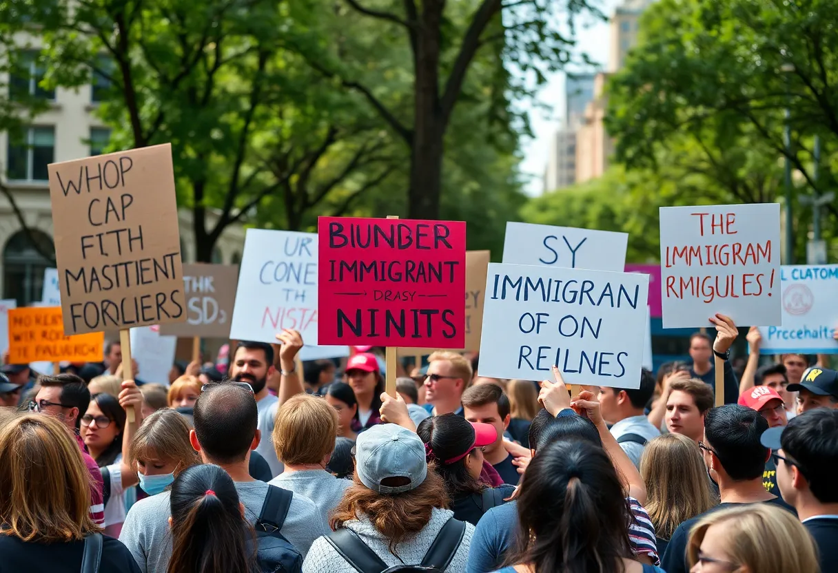 Crowd protesting against ICE raids