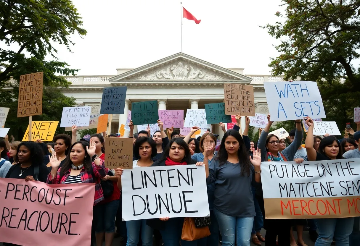 Protesters rallying against Project 2025 at the State House.