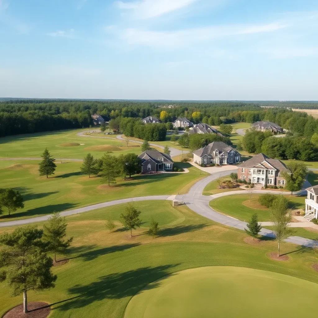 Scenic view of golf course homes in Lexington SC with well-maintained greens.