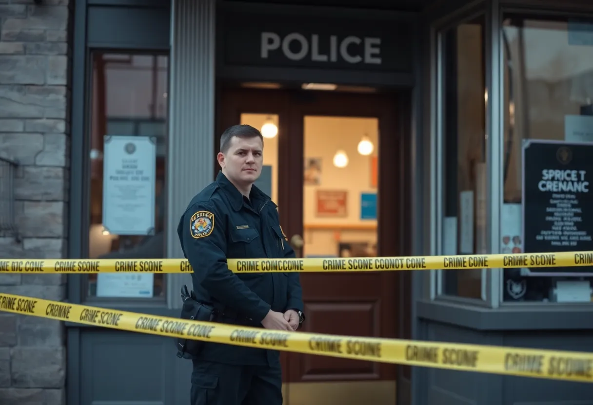 Police at a small business in Lexington, SC, investigating a burglary.