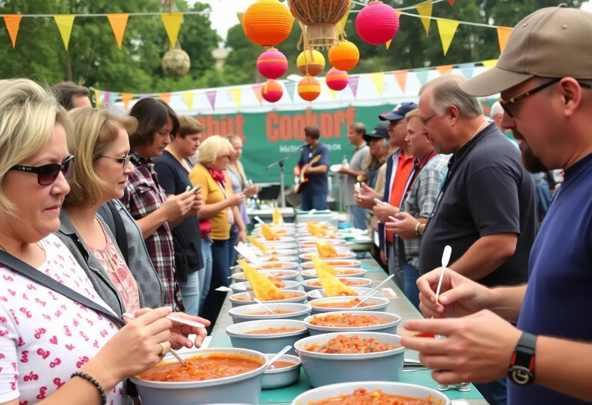 Attendees enjoying the Lexington County Chili Cookoff with food and music.