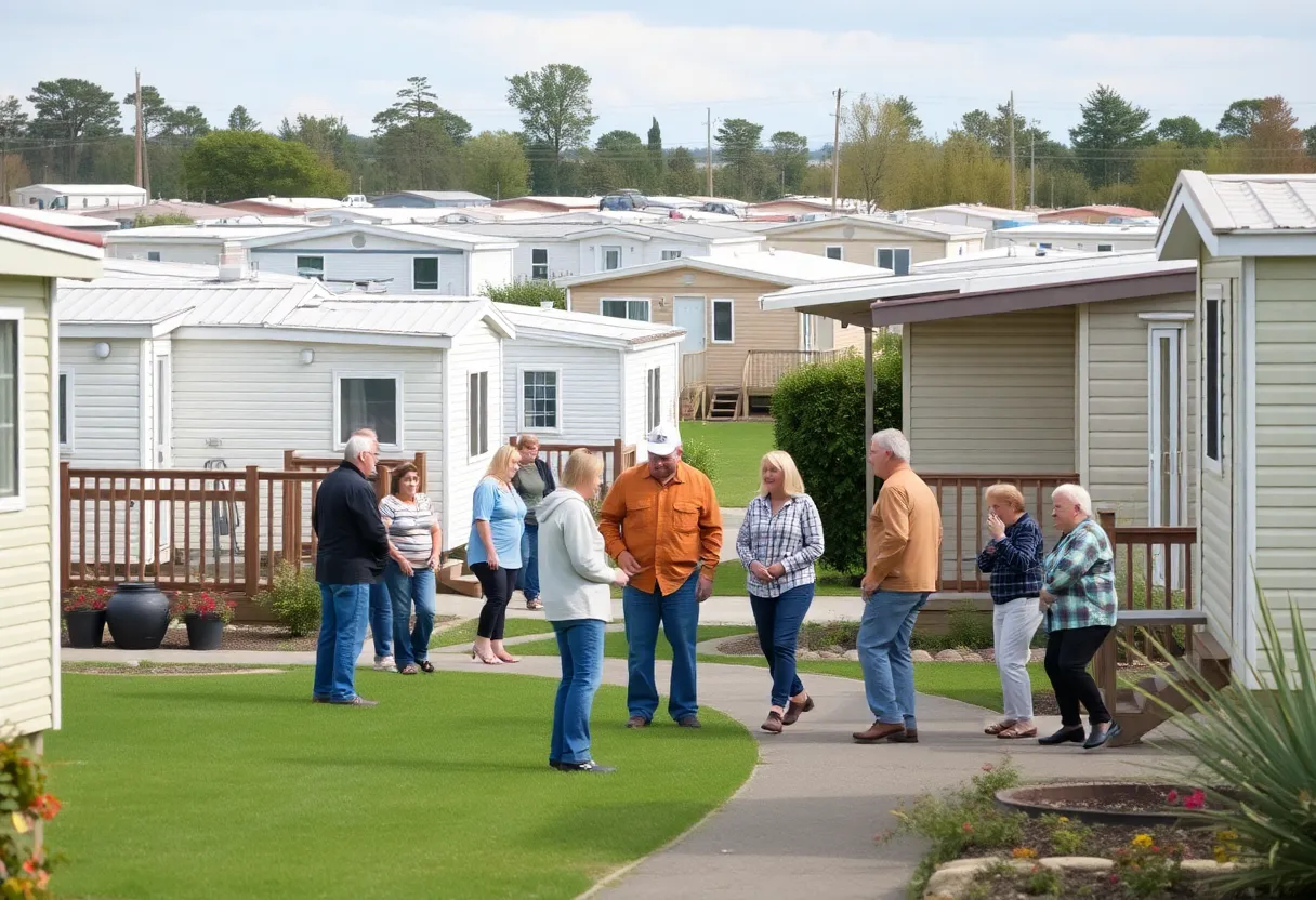 Residents of mobile home park discussing eviction notice
