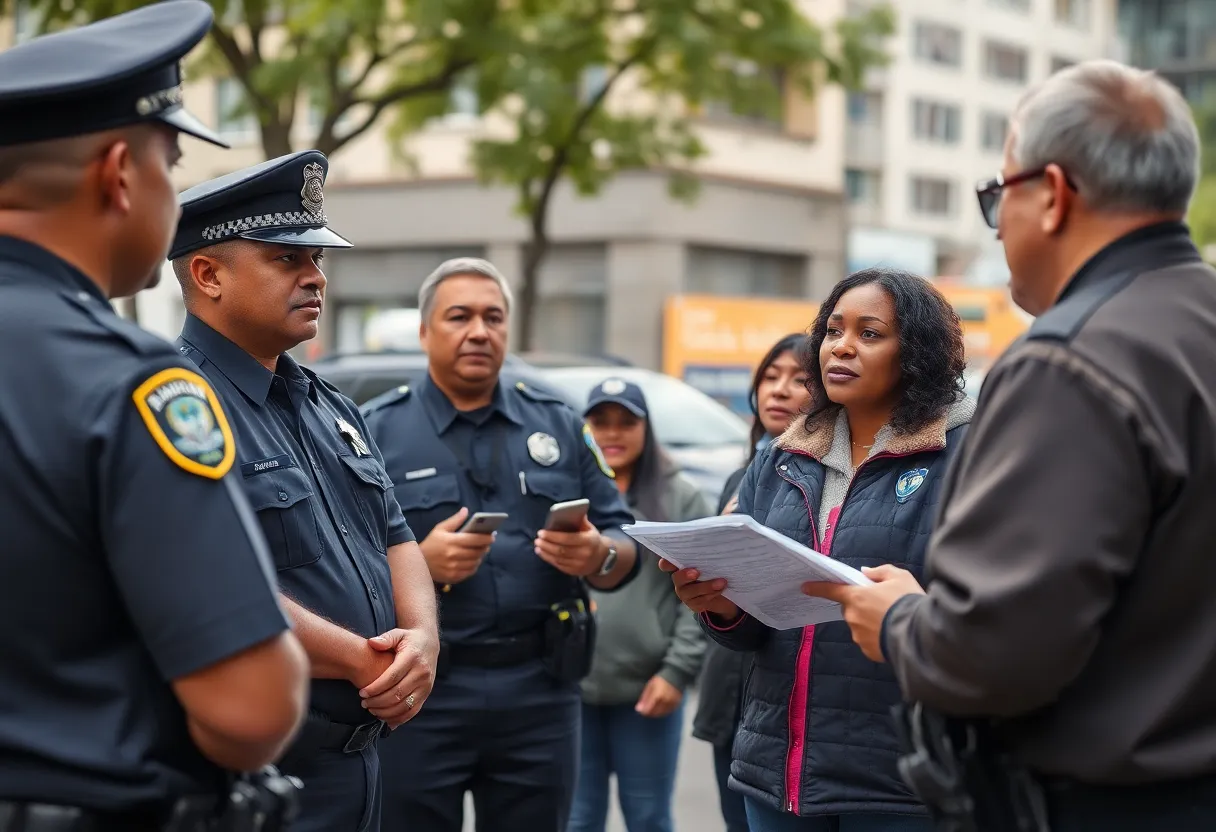Police discussing community safety after an armed robbery