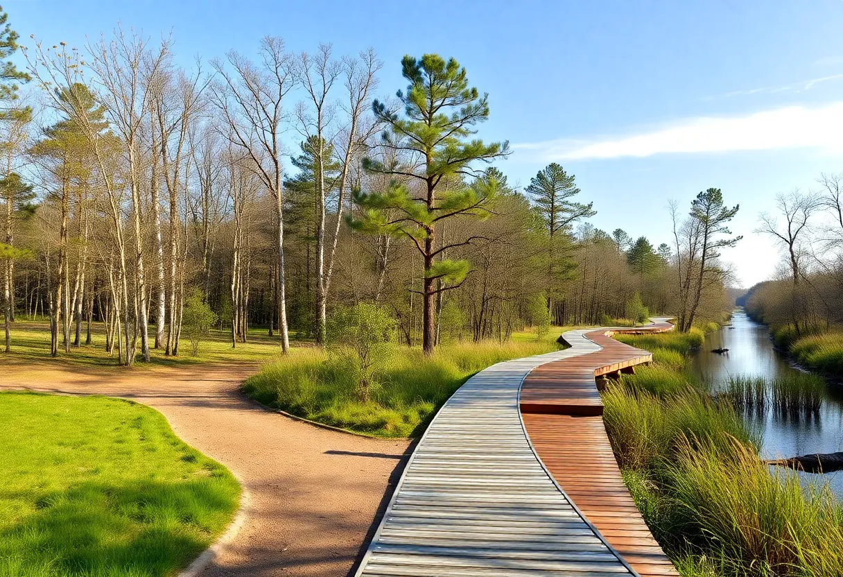 Scenic view of the Lower Saluda River Greenway Trail surrounded by nature