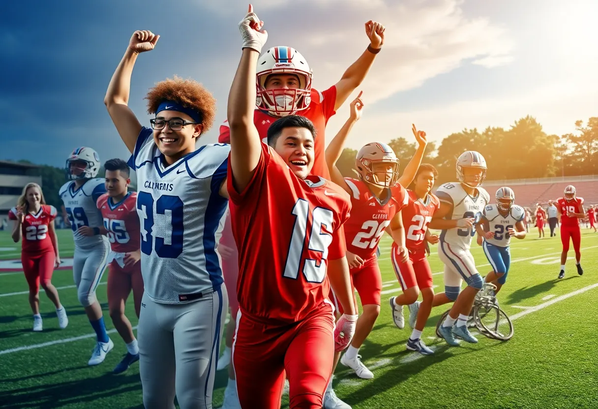Young Midlands athletes celebrating their college football signings