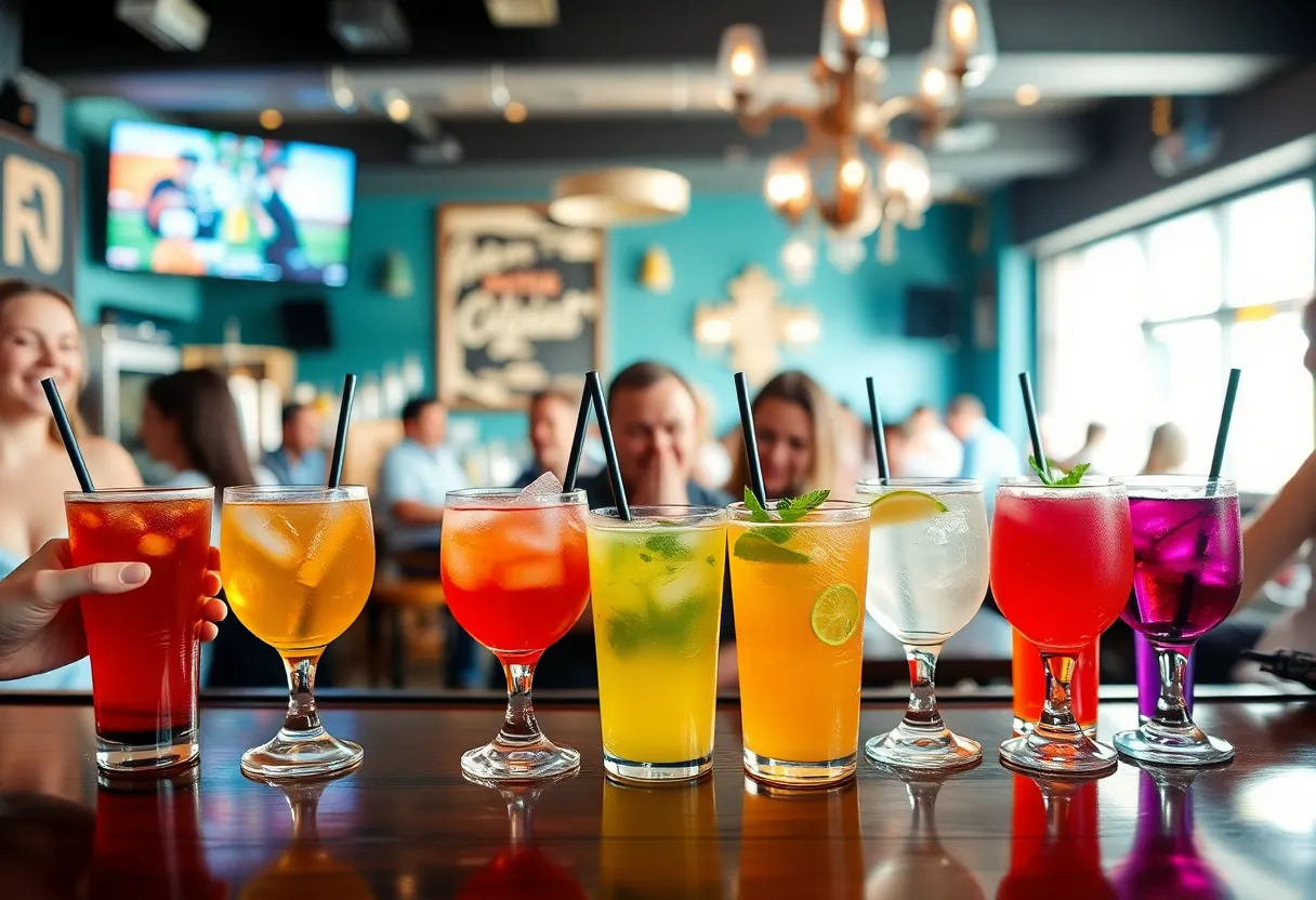 Colorful nonalcoholic drinks served at a bar in Columbia SC
