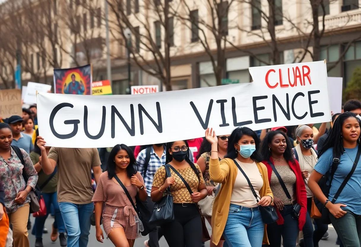 Community members participating in North Columbia's Peace Walk against gun violence