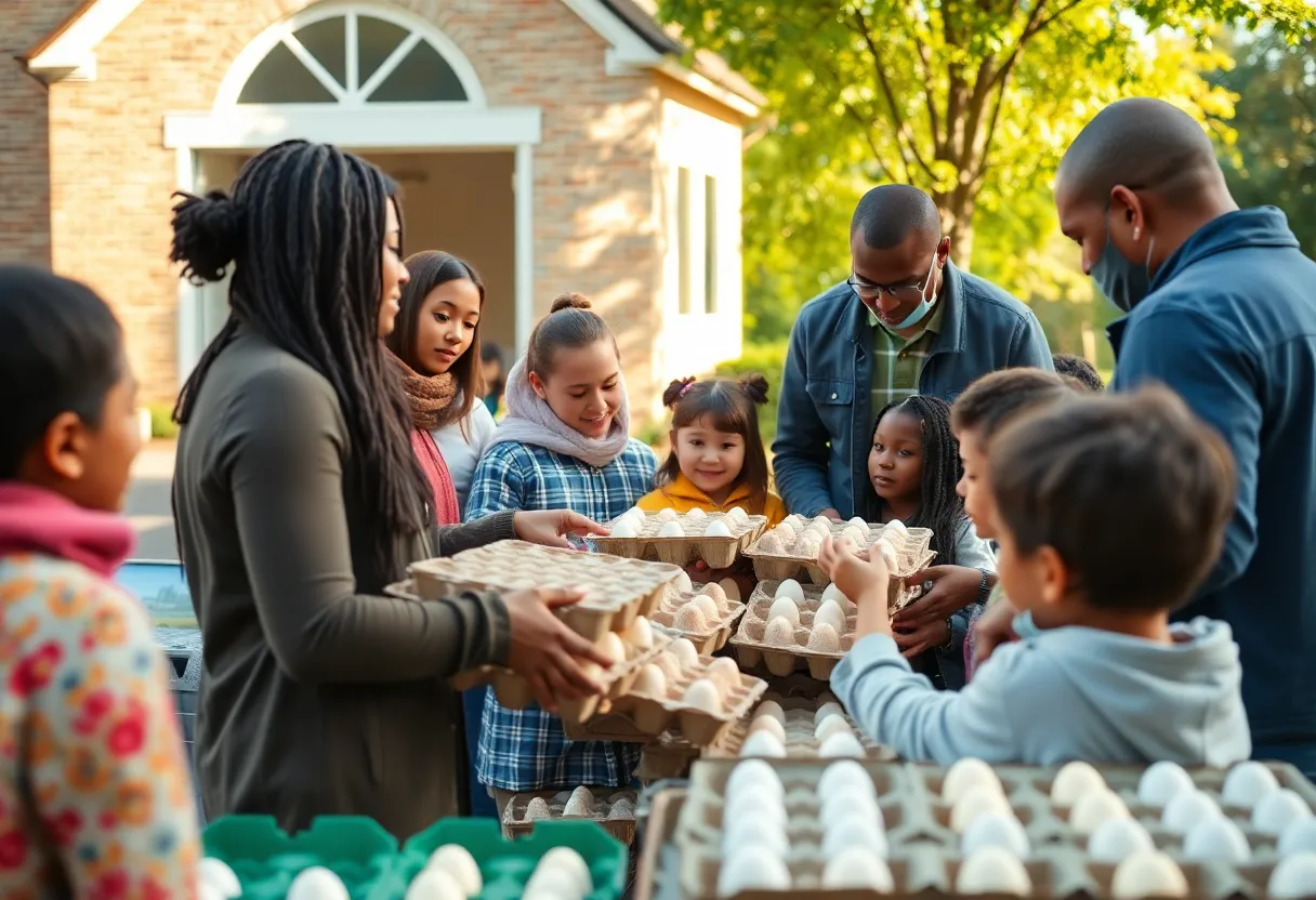 Families receiving free eggs at Radius Church in Lexington, SC.