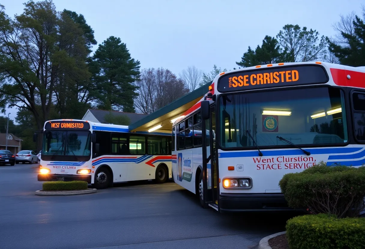 Southeastern Stages bus parked at the new station in West Columbia.