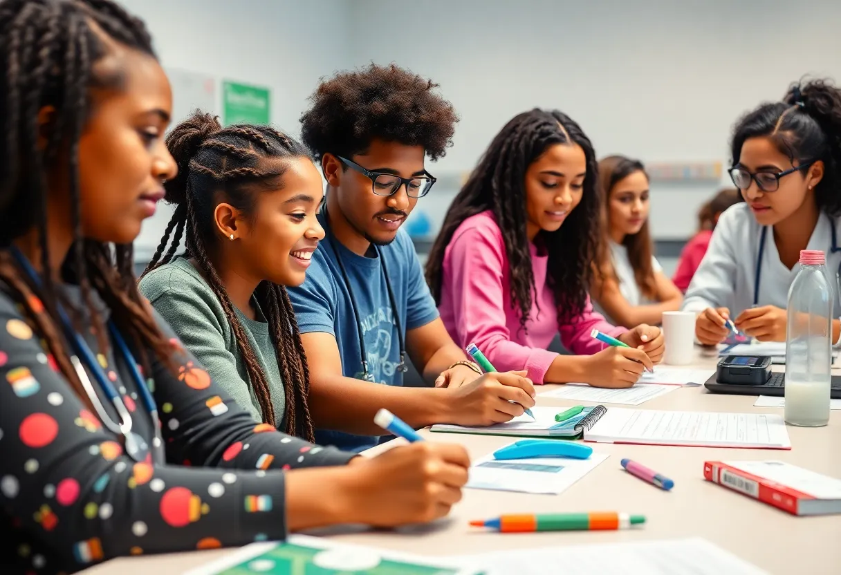 High school students participating in healthcare education