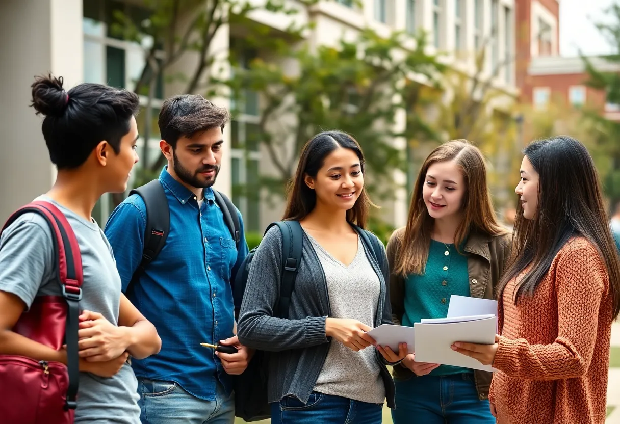 University students and parents discussing safety concerns
