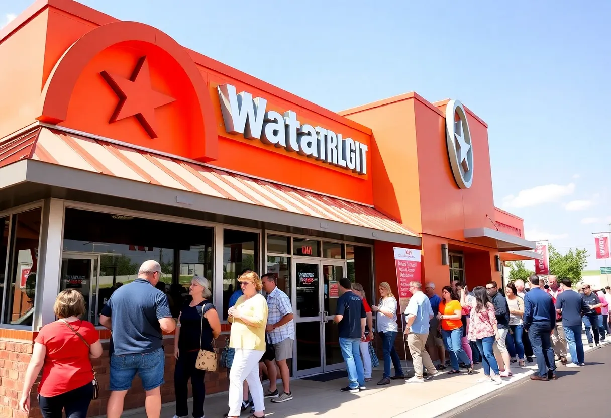 Exterior view of Whataburger restaurant during grand opening