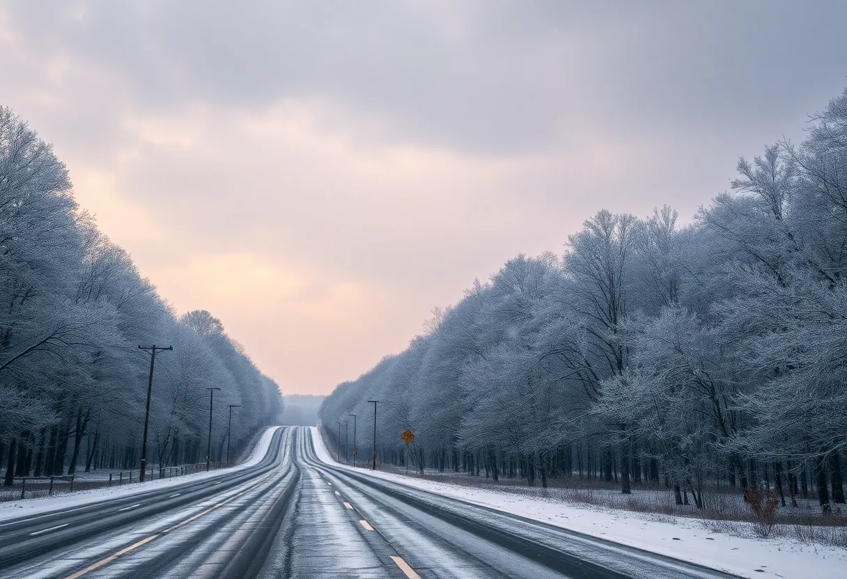Icy landscape in South Carolina during winter storm