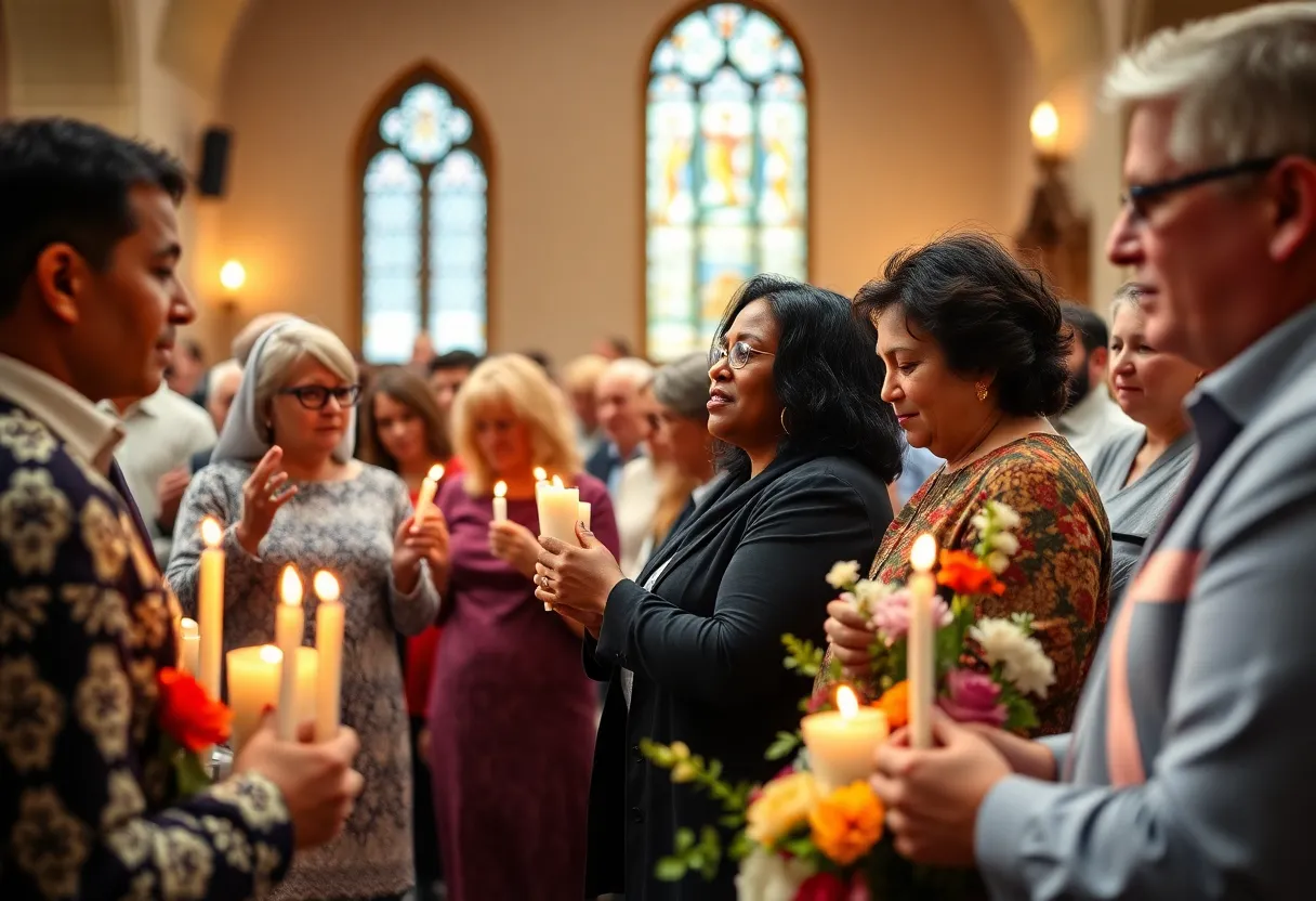 Community members paying tribute to Angie Stone at a church service.