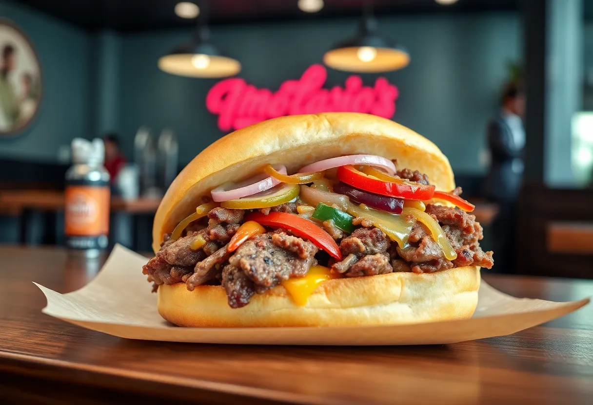 A mouth-watering cheesesteak sandwich from Big Dave's with fresh ingredients