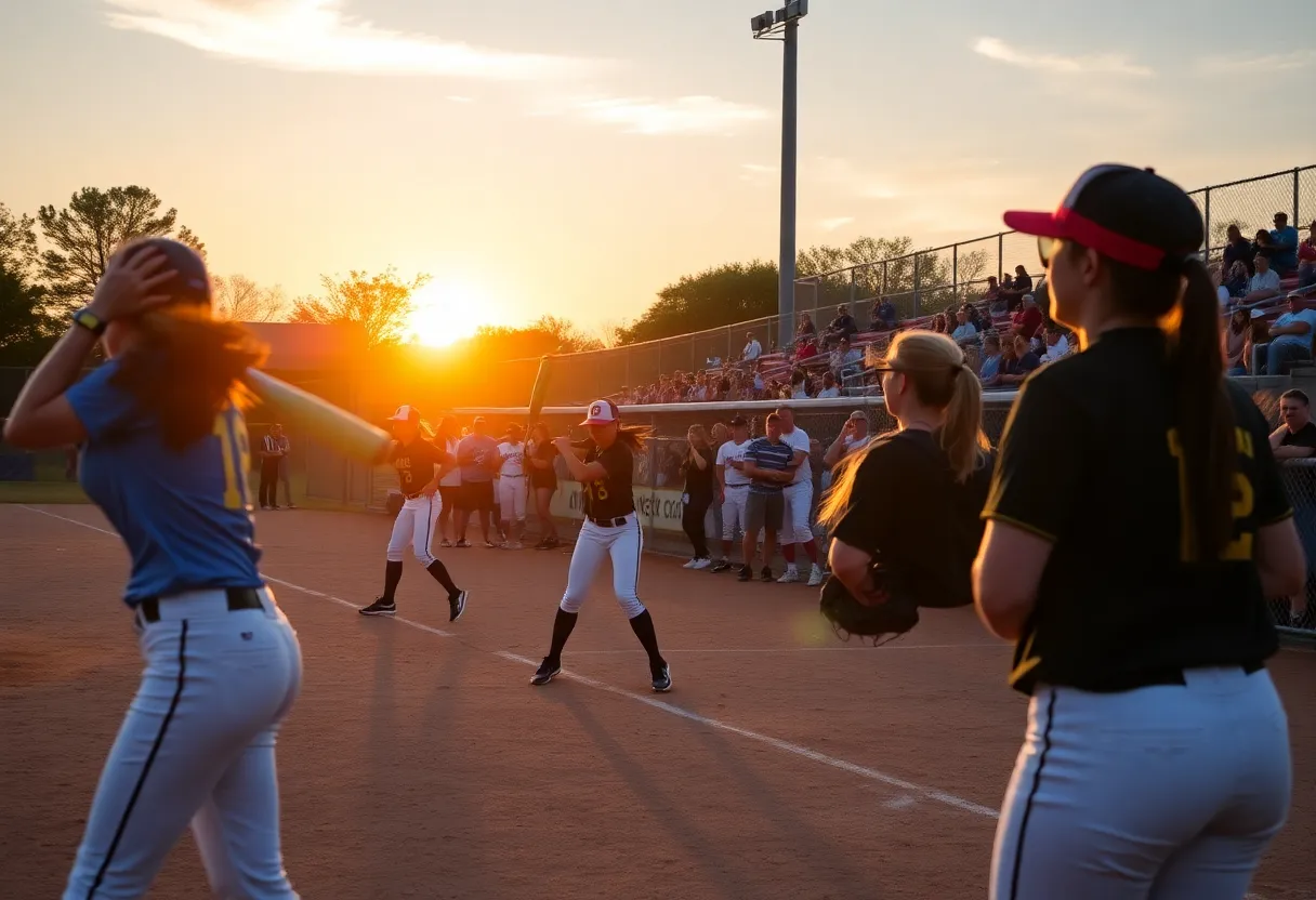 Players of Bryan College softball team in action during a doubleheader