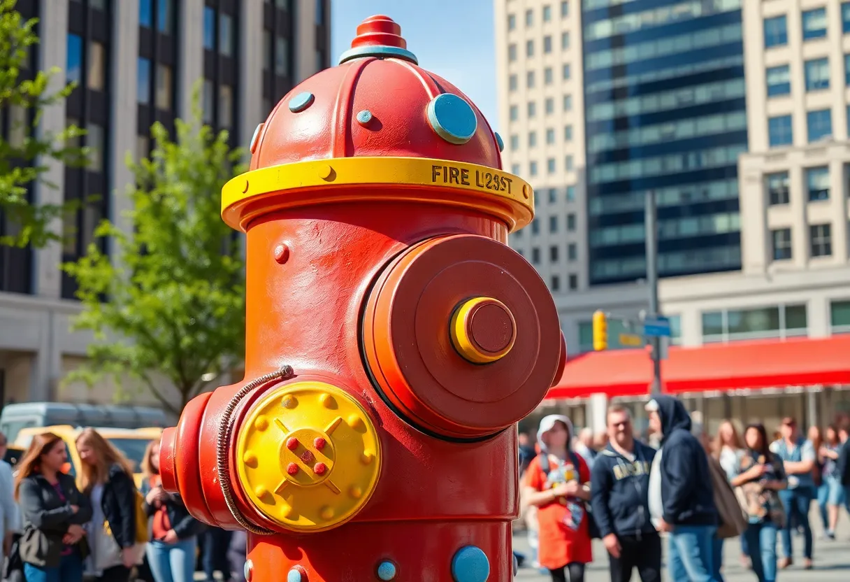 Busted Plug fire hydrant sculpture in Columbia