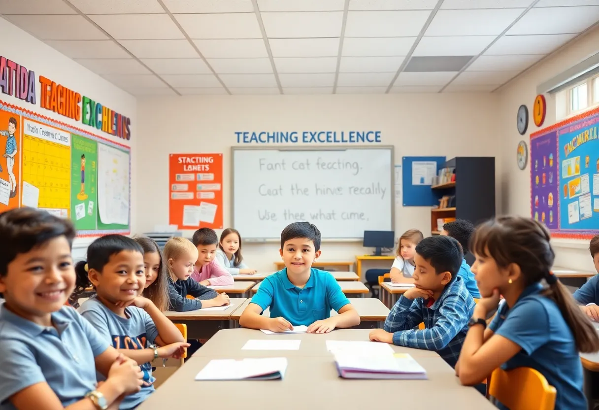 A classroom filled with engaged students and a teacher fostering a supportive learning environment.