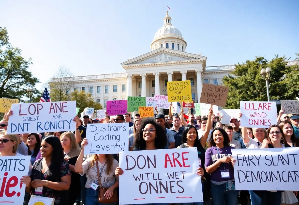 Crowd protesting against Trump's policies at Columbia SC Statehouse