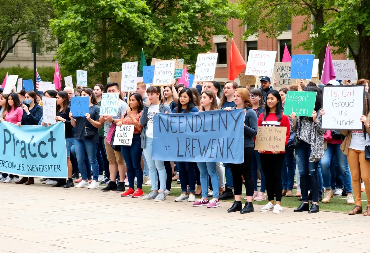 Students protesting at Columbia University campus