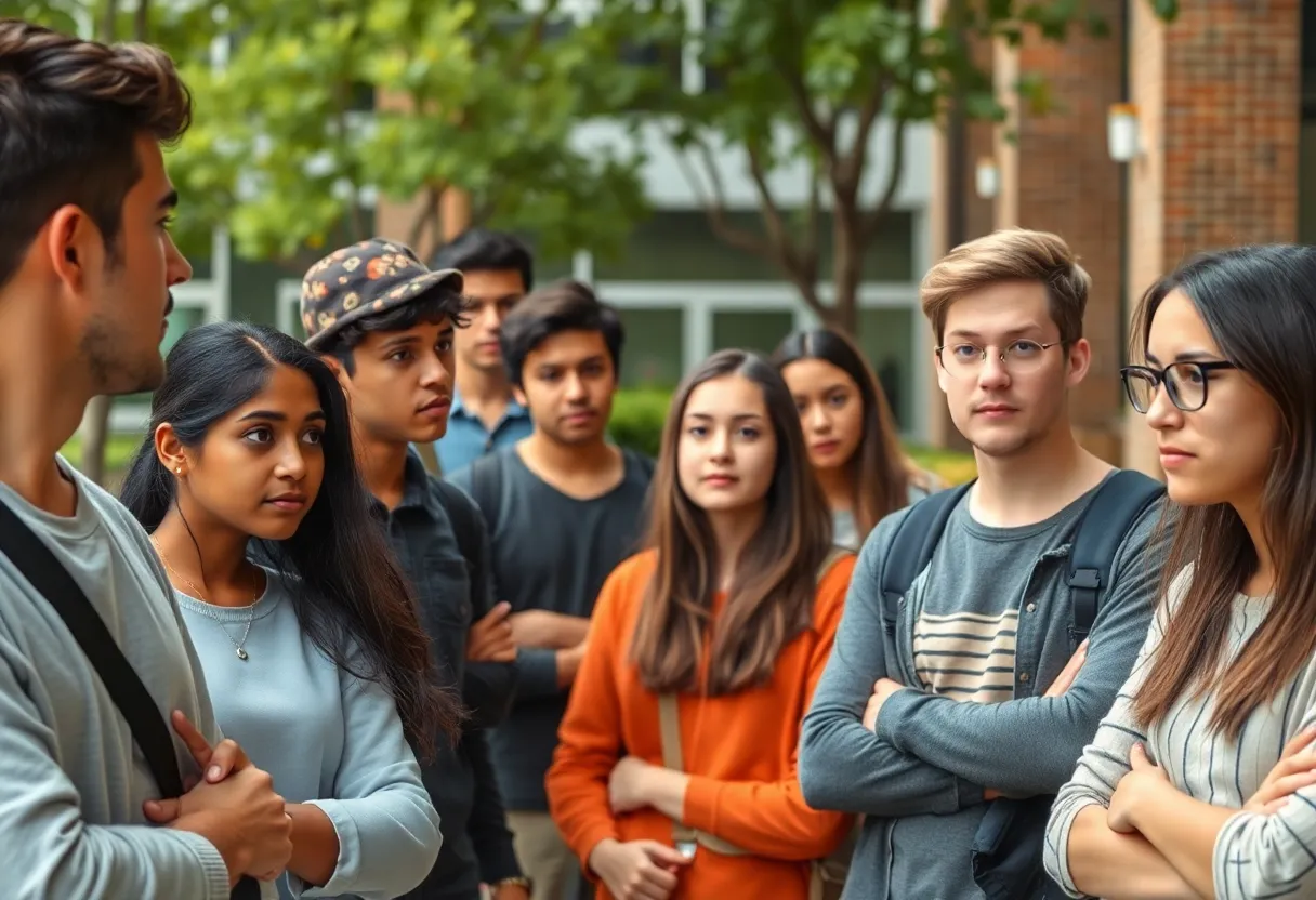 Diverse group of students discussing concerns on campus