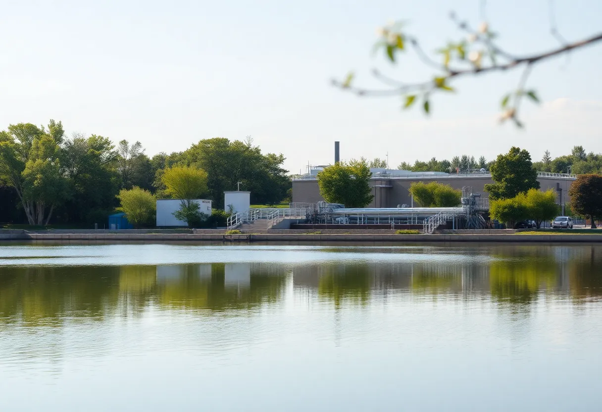 View of Columbia Water Treatment Plant surrounded by greenery.