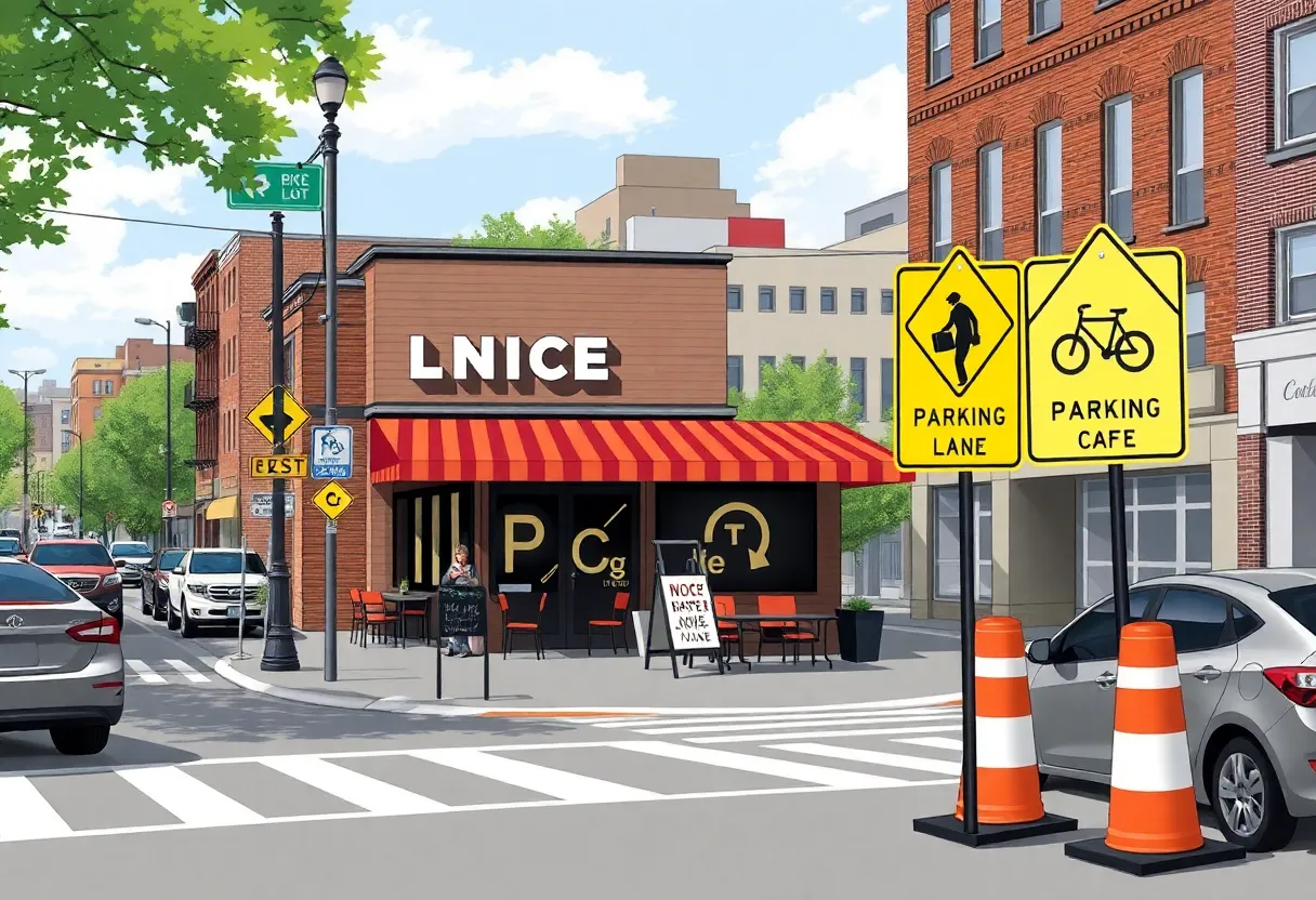 Illustration of Carolina Cafe facing parking issues due to bike lane construction.
