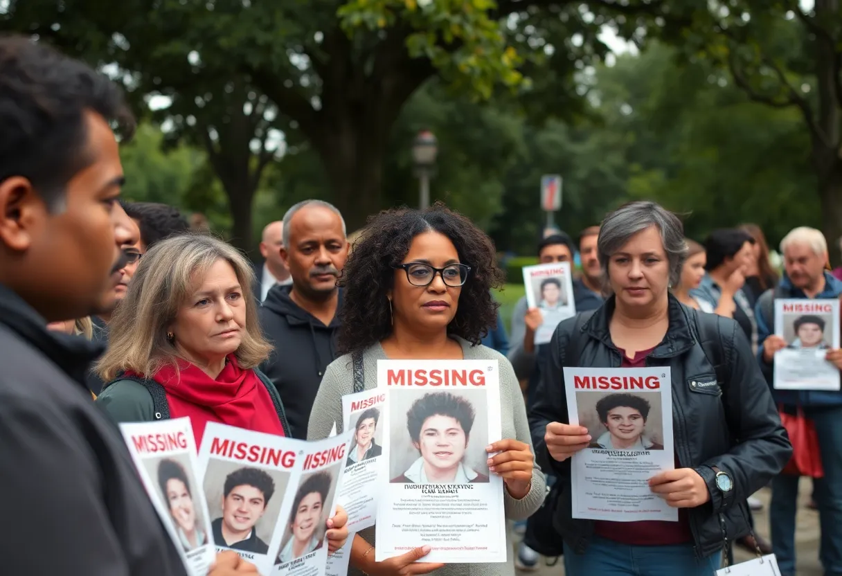 Community members gather to search for missing residents Kiara Ellison and Zelig Williams.
