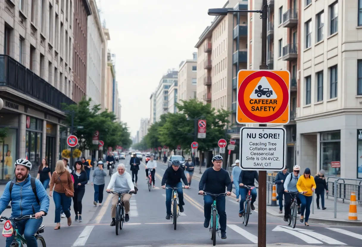 Rendering of Gervais Street with planned safety improvements for pedestrians and cyclists.