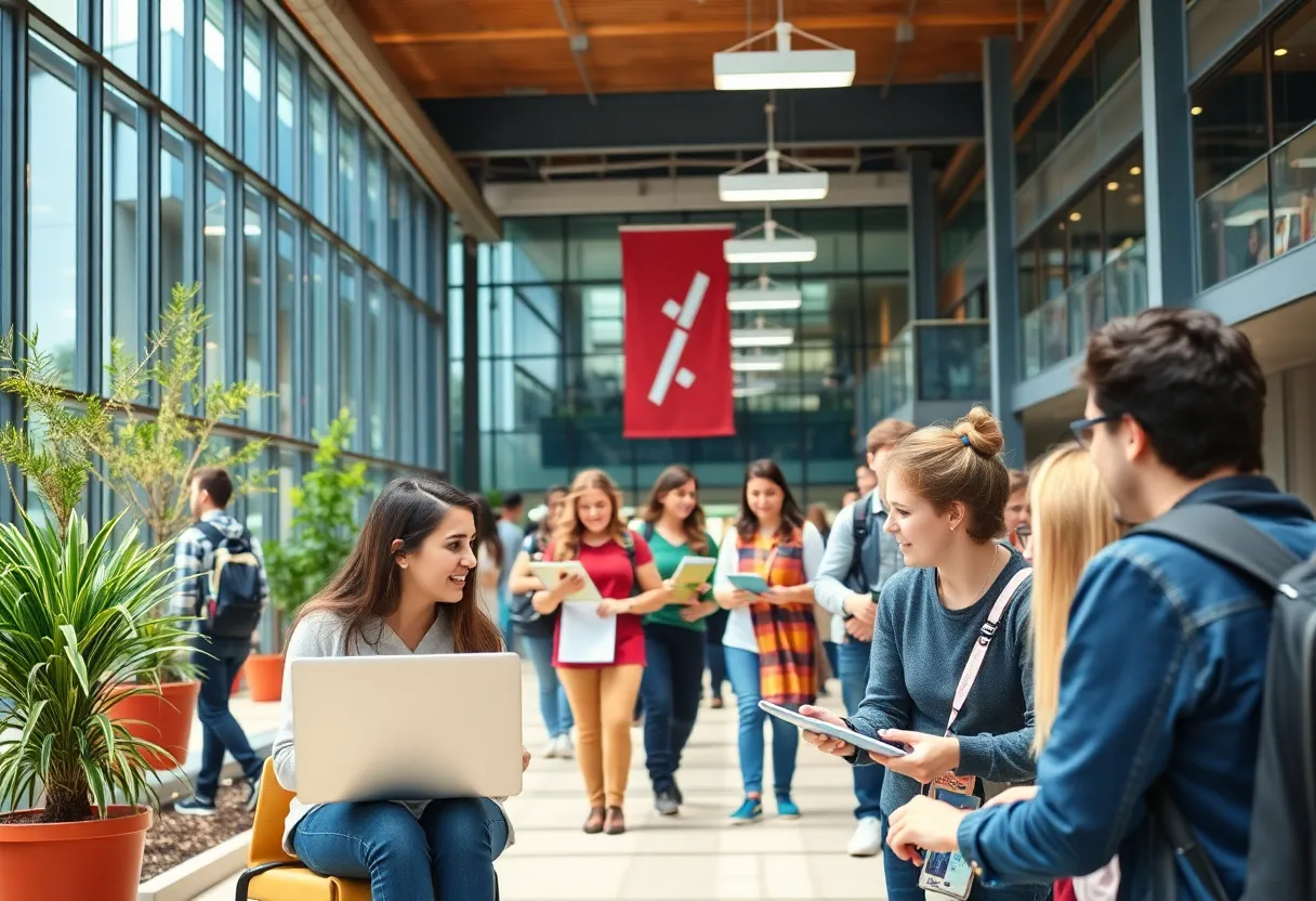 Students and faculty collaborating on campus at Greenville Technical College
