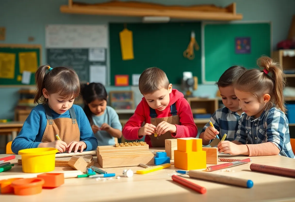 Students engaged in hands-on construction training