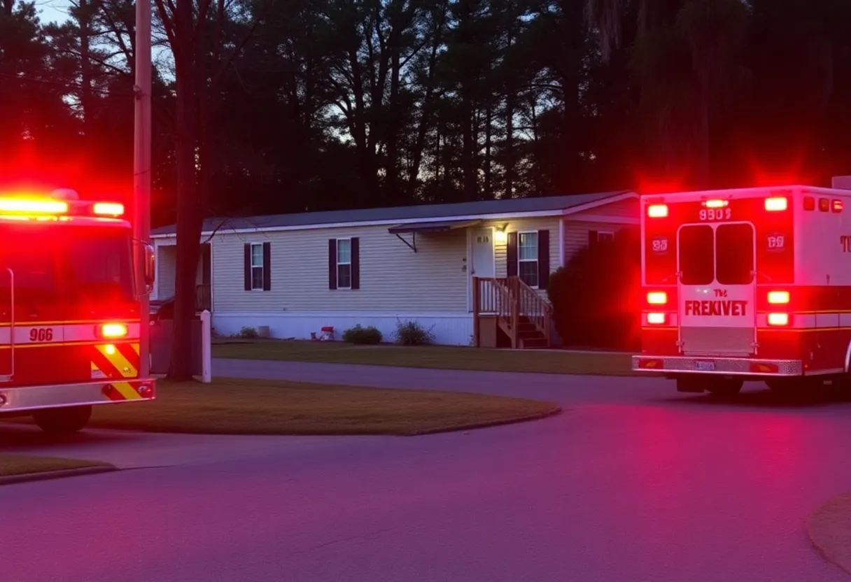 Emergency vehicles at the site of a house fire in Gaston, SC