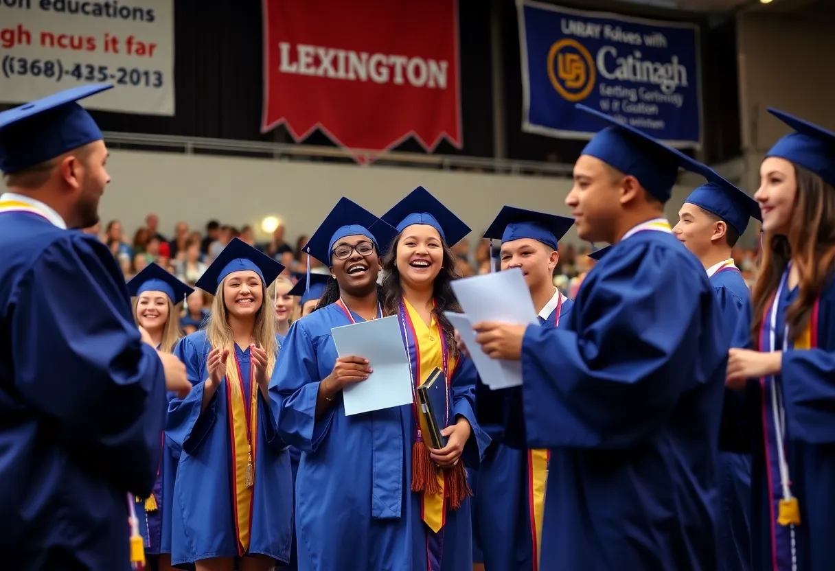 High school students celebrating graduation in Lexington