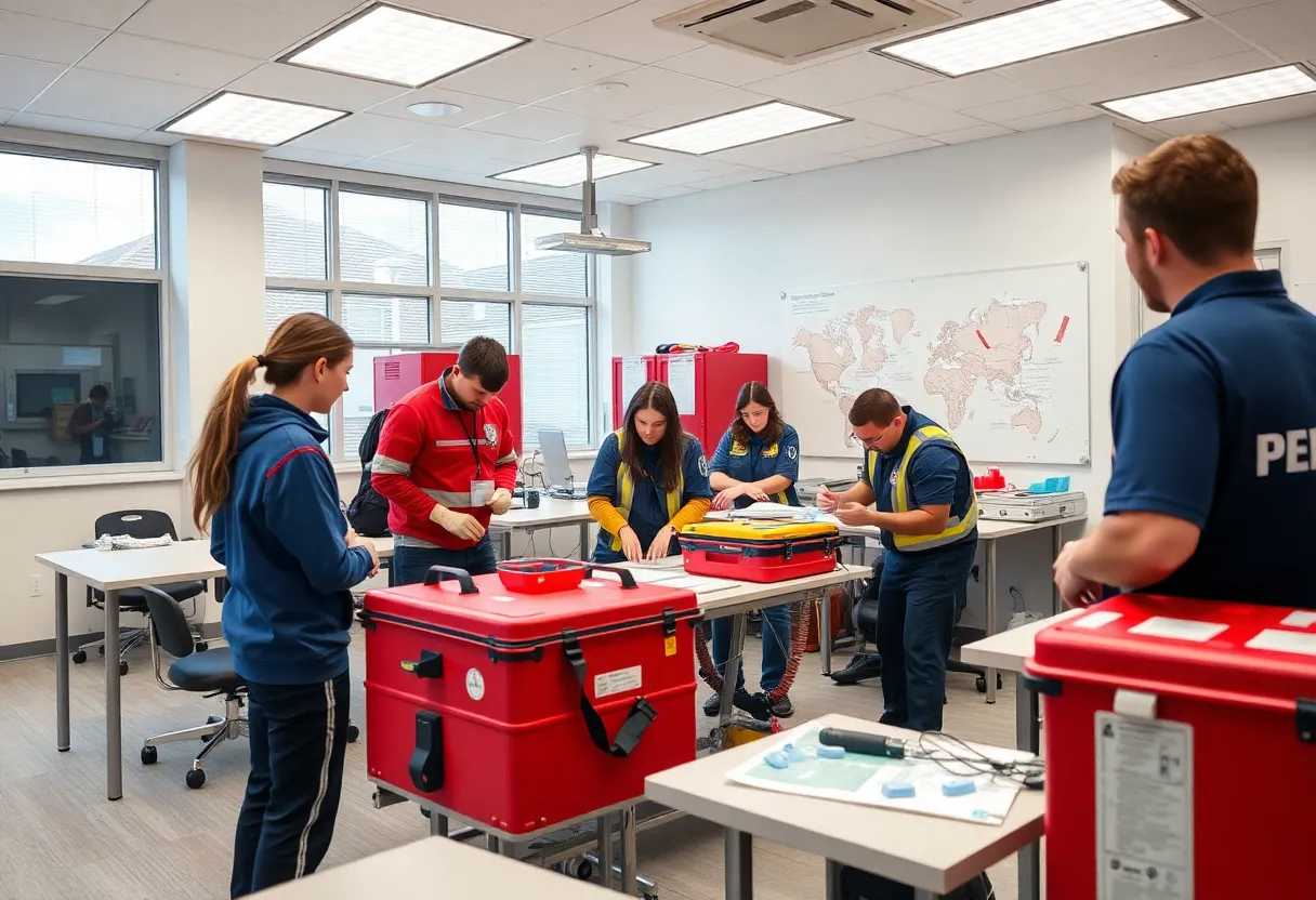 Students in a classroom engaged in emergency medical training