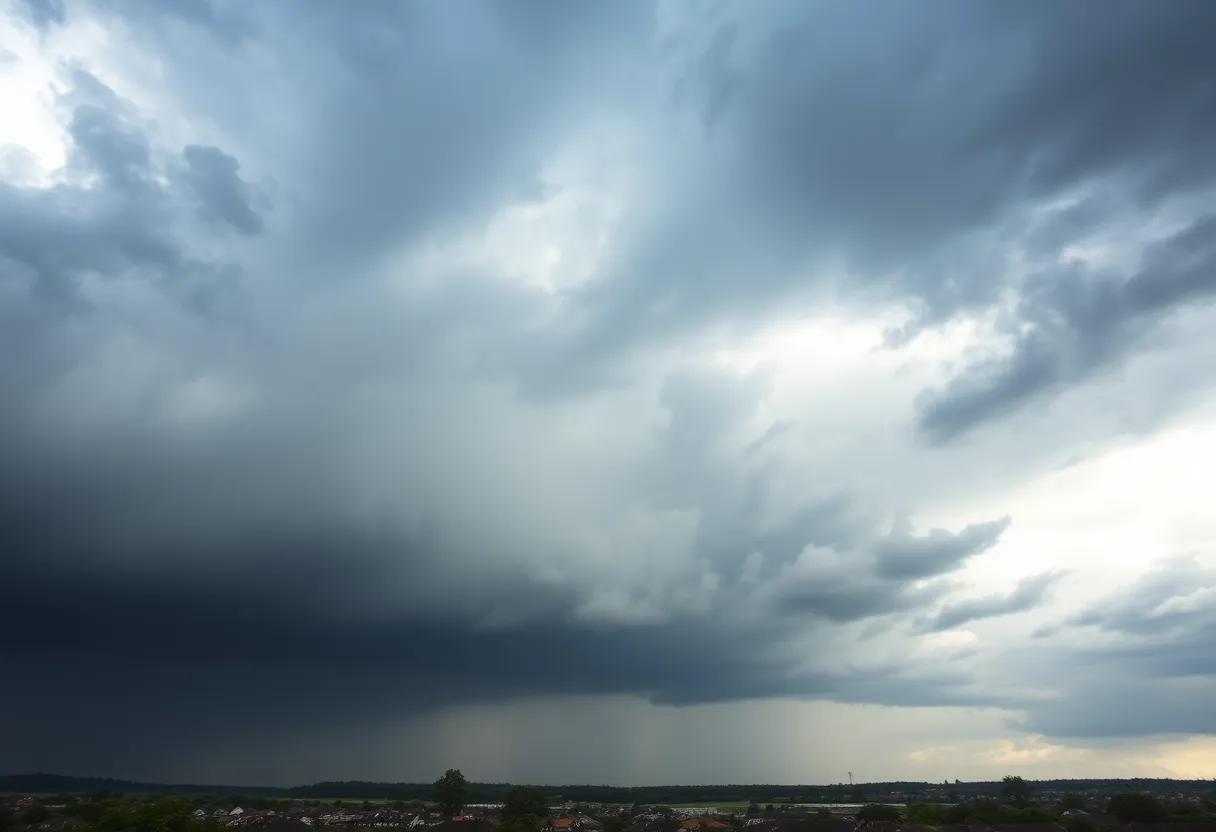 Dark storm clouds over Midlands town