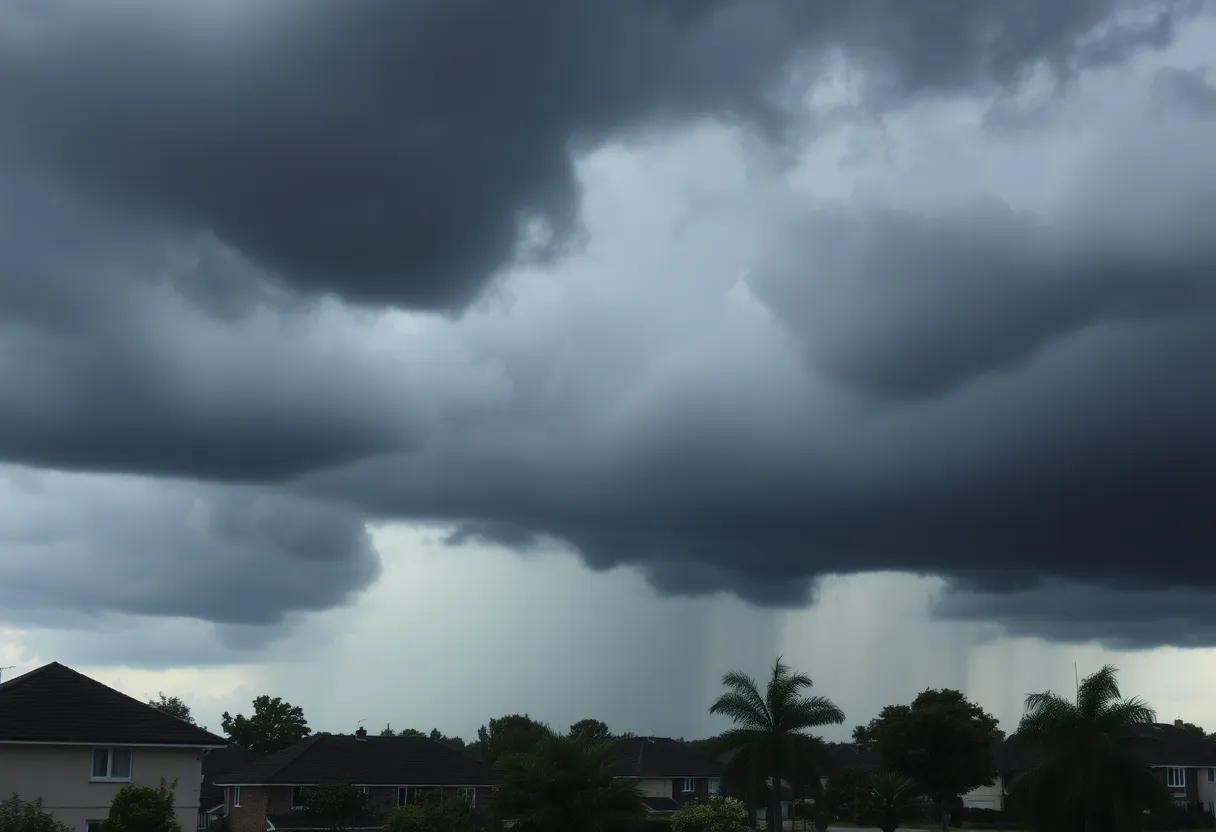 Stormy weather over Columbia SC, with high winds and rain impacting the area.