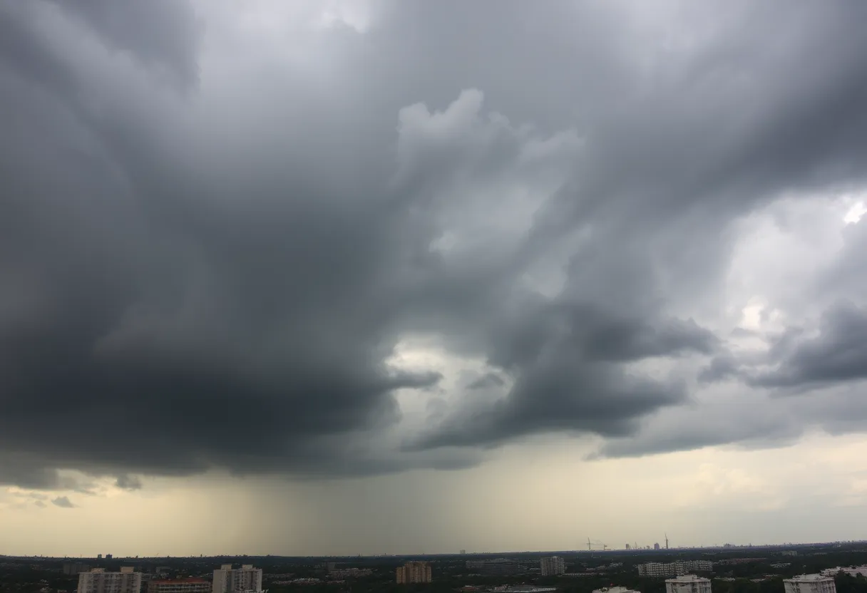 Dark storm clouds over Columbia SC indicating severe weather conditions.