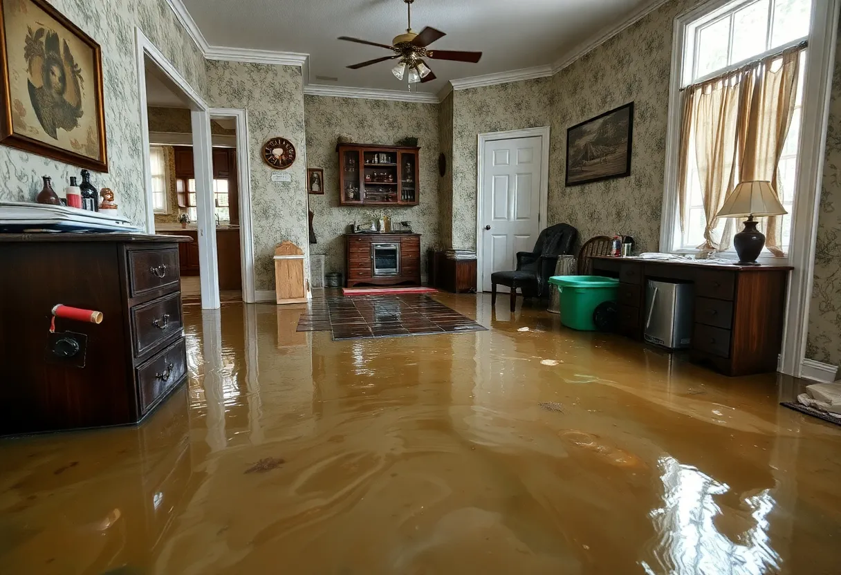 Interior of a flooded home due to sewage overflow