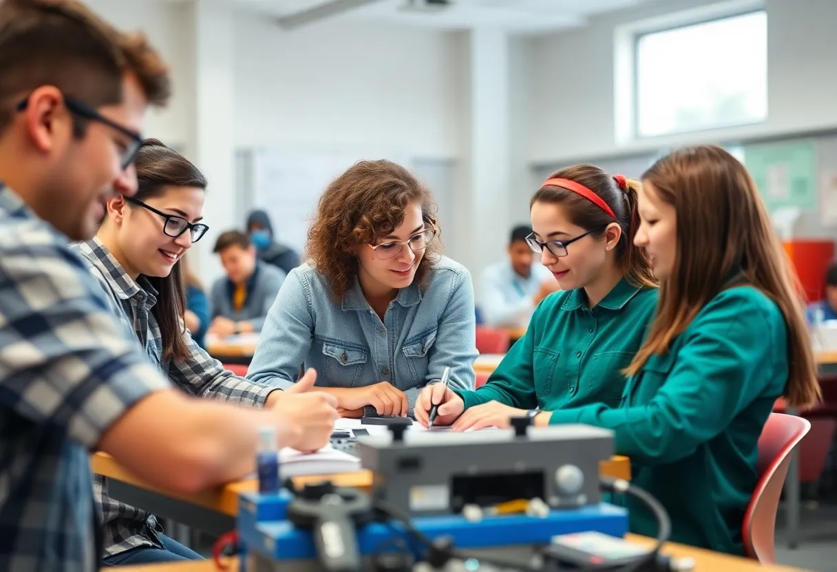 Students participating in a hands-on learning session at a technical college