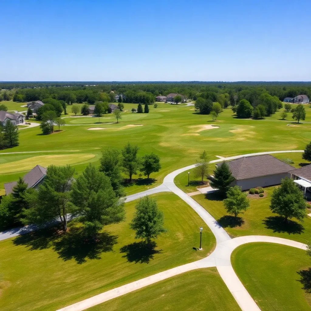 A scenic walkable golf neighborhood in Lexington SC featuring stunning views of the golf course and homes.