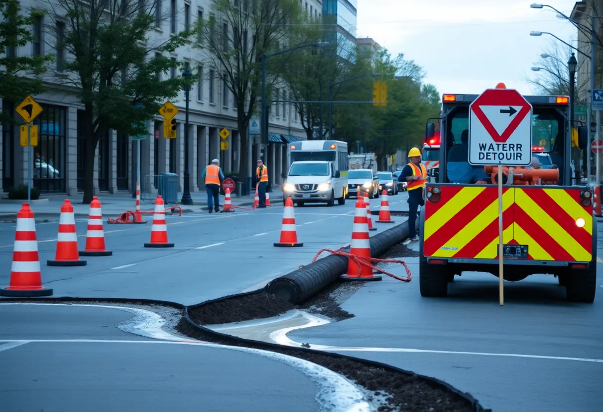 Construction crews repairing water main in Columbia, S.C.