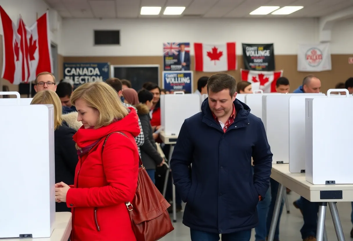 Polling station bustling with voters during the federal election in Canada