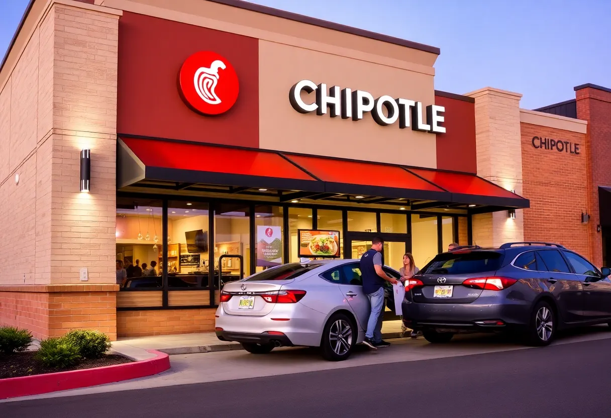 Exterior view of Chipotle Lexington with drive-thru service