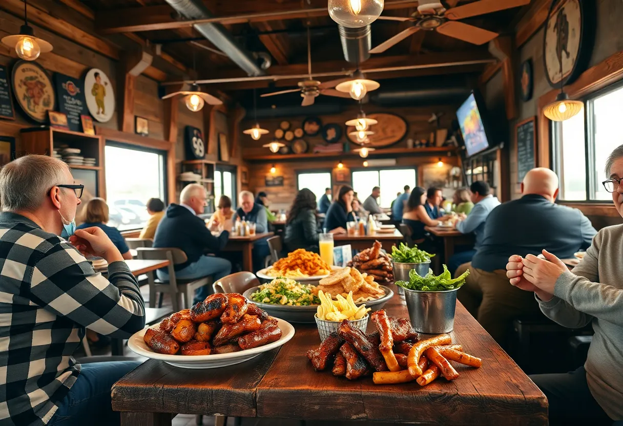 Guests enjoying barbeque at City Limits Barbeque