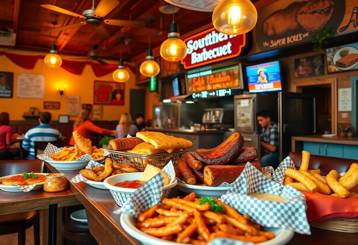 City Limits Barbeque restaurant interior with barbecue dishes